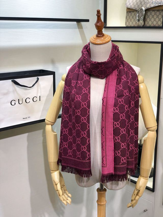 GUCCI圍巾 頂級絲羊毛 經典花色和字母圖案 古馳山羊絨GG大提花長圍巾  llwj6680