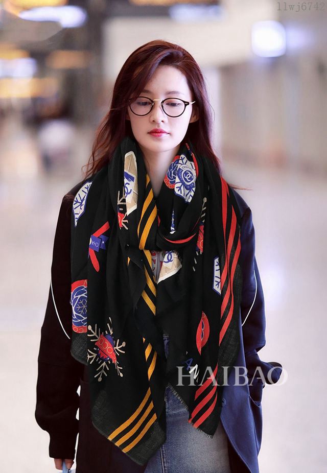 CHANEL圍巾 秋冬新款 條紋品牌徽章 香奈兒頂級純山羊絨女圍巾  llwj6742