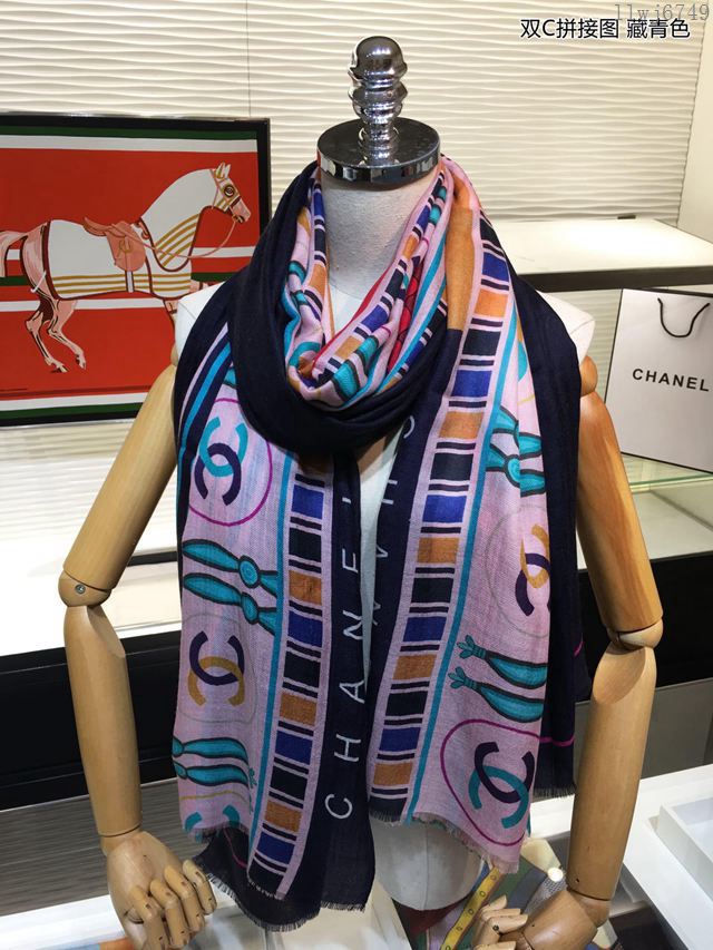 CHANEL圍巾 秋冬新款 雙C拼接圖羊絨長巾 香奈兒頂級純山羊絨女圍巾  llwj6749