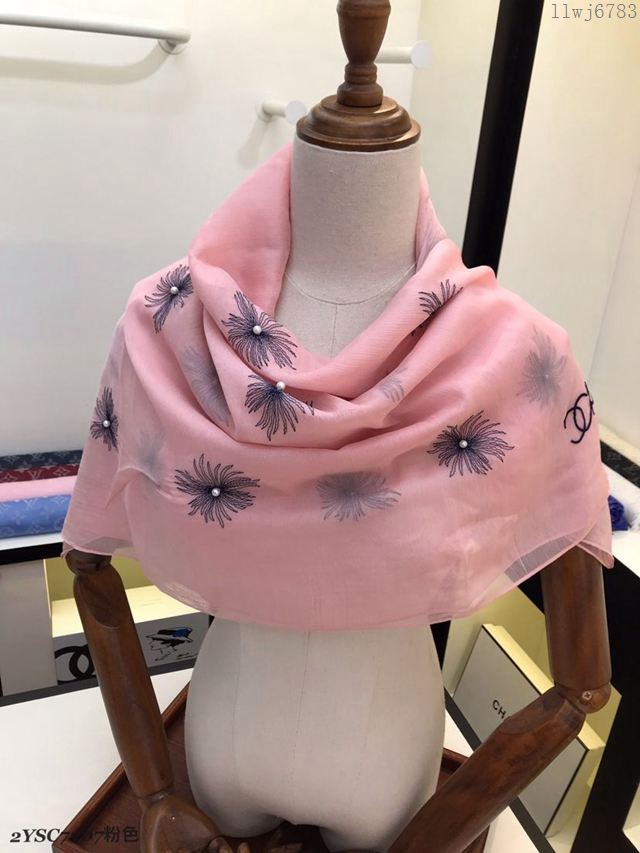CHANEL圍巾 2019年最新火爆款 香奈兒真絲繡花長巾 CHANE女絲巾  llwj6783