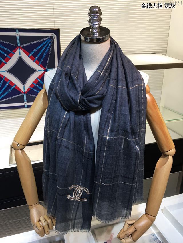 CHANEL圍巾 2019年最新火爆款 香奈兒工藝款金線大格羊絨女圍巾  llwj6823