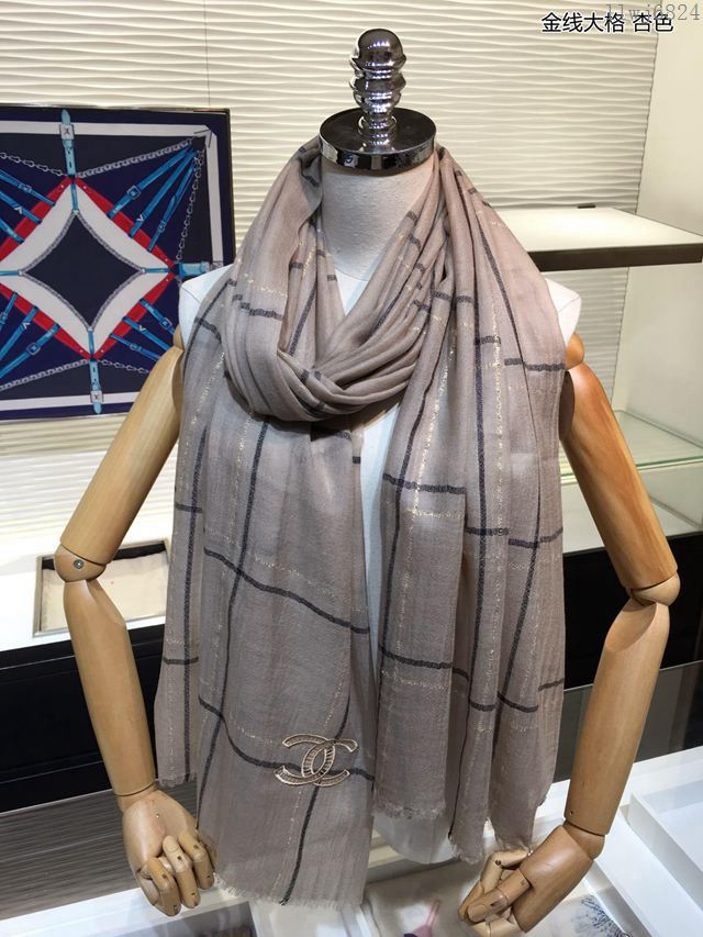 CHANEL圍巾 2019年最新火爆款 香奈兒工藝款金線大格羊絨女圍巾  llwj6824