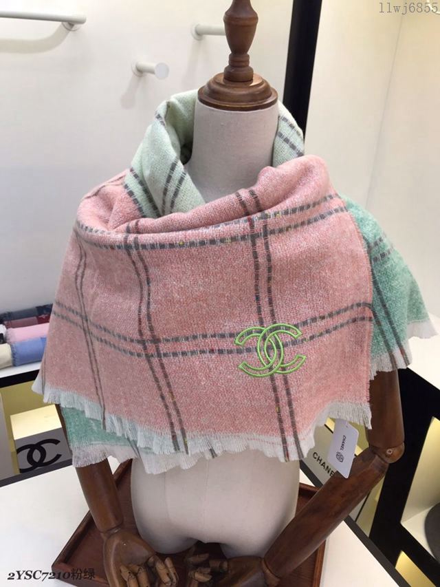 CHANEL圍巾 香奈兒秋冬獨家新款 雙C彩格羊毛披肩圍巾 CHANEL時尚條紋大長巾  llwj6855