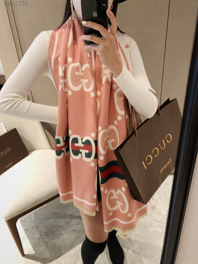 Gucci經典羊絨長巾 古馳女士披肩圍巾 古琦仿羊絨字母提花圍巾  mmj1253