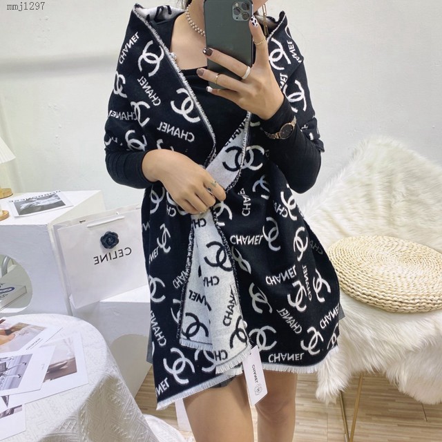 CHANEL專櫃2021新款女士字母圍巾 香奈兒簡單百搭羊絨小香圍巾  mmj1297