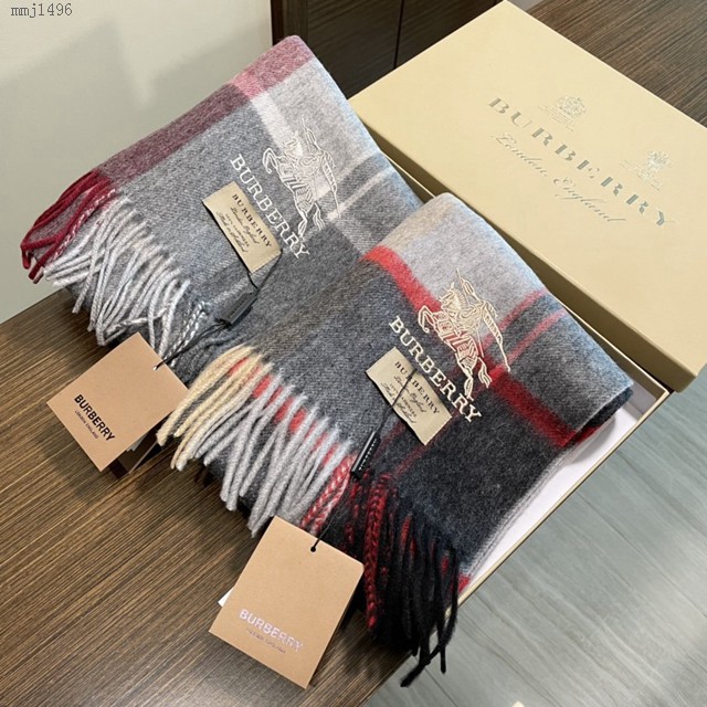 Burberry經典羊絨長巾 巴寶莉2021新款男女款格子圍巾  mmj1496