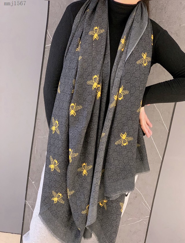 Gucci經典羊絨長巾 古馳2021最新款女士圍巾 古琦最新款蜜蜂圍巾  mmj1567