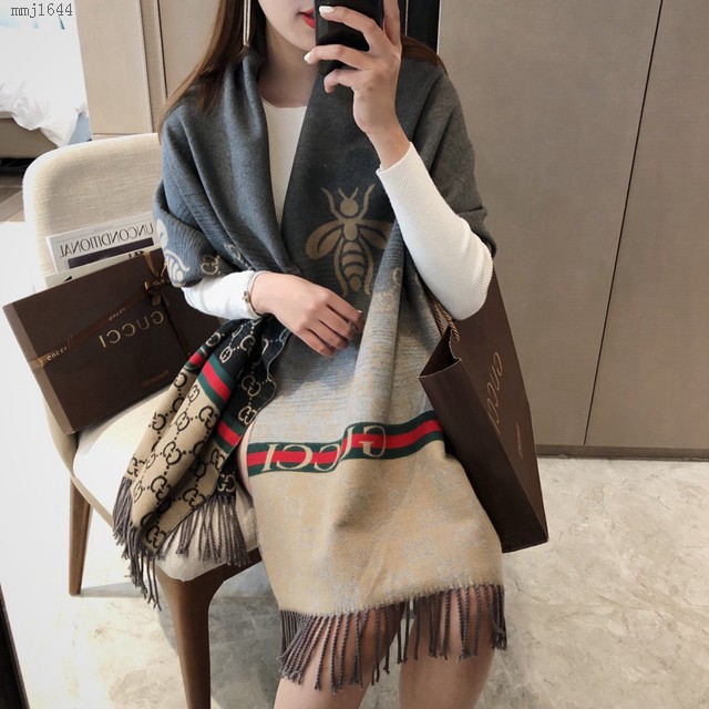 Gucci經典羊絨混紡長巾 古馳時尚披肩 古琦雙面提花長須圍巾  mmj1644