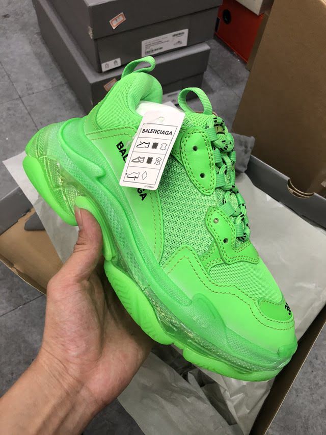 Balenciaga經典款男鞋 真氣墊底綠色巴黎世家頂級版本透明氣墊鞋 Balenciaga Triple S老爹鞋 Balenciaga情侶款老爹鞋  hdbl1004