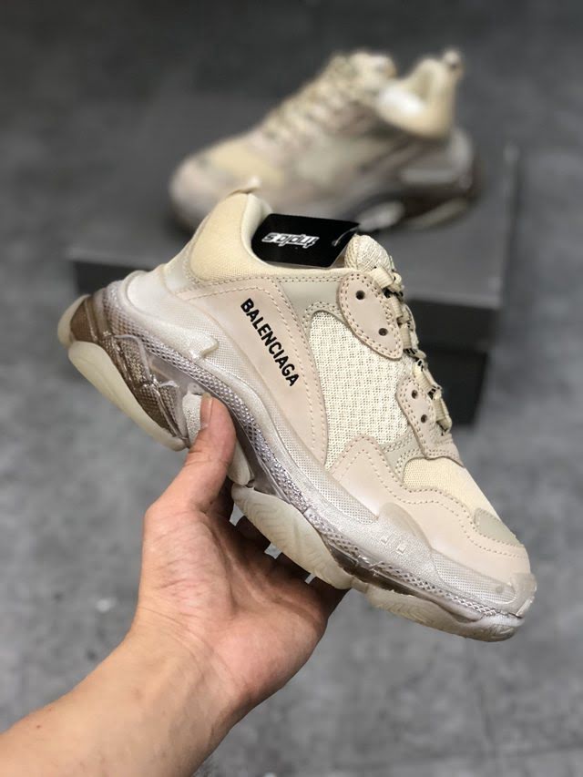 Balenciaga經典款男鞋 真氣墊底奶茶色巴黎世家頂級版本透明氣墊鞋 Balenciaga Triple S老爹鞋 Balenciaga情侶款老爹鞋  hdbl1006