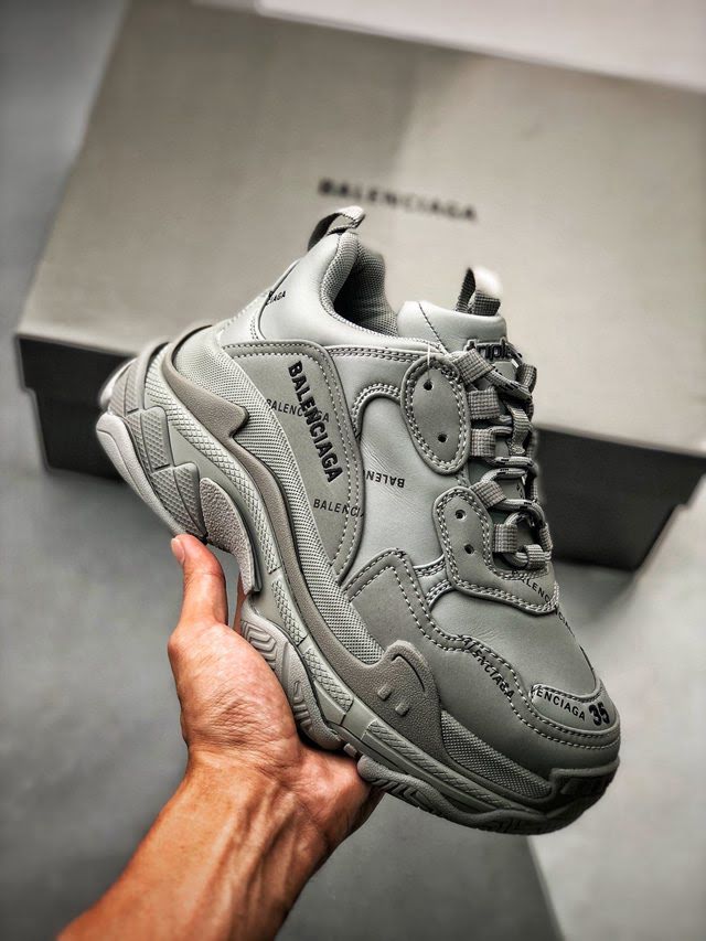 Balenciaga經典款男女鞋 巴黎世家頂級版本Triple S大底LOGO酷灰彈幕老爹鞋 Balenciaga情侶款老爹鞋  hdbl1209