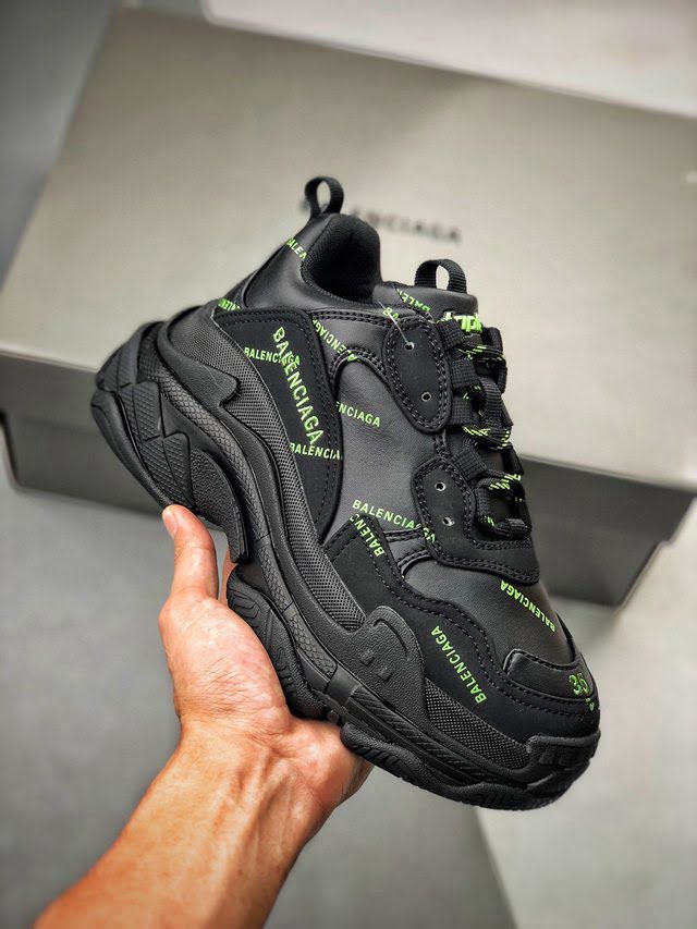 Balenciaga經典款男女鞋 巴黎世家頂級版本Triple S大底LOGO黑綠彈幕老爹鞋 Balenciaga情侶款老爹鞋  hdbl1210