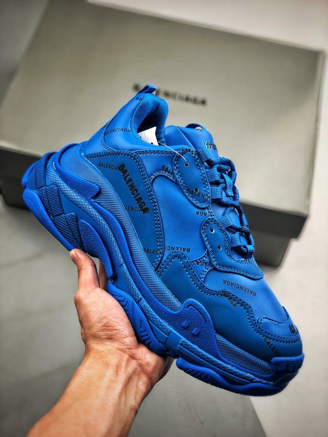Balenciaga經典款男女鞋 巴黎世家頂級版本Triple S大底LOGO藍彈幕老爹鞋 Balenciaga情侶款老爹鞋  hdbl1216