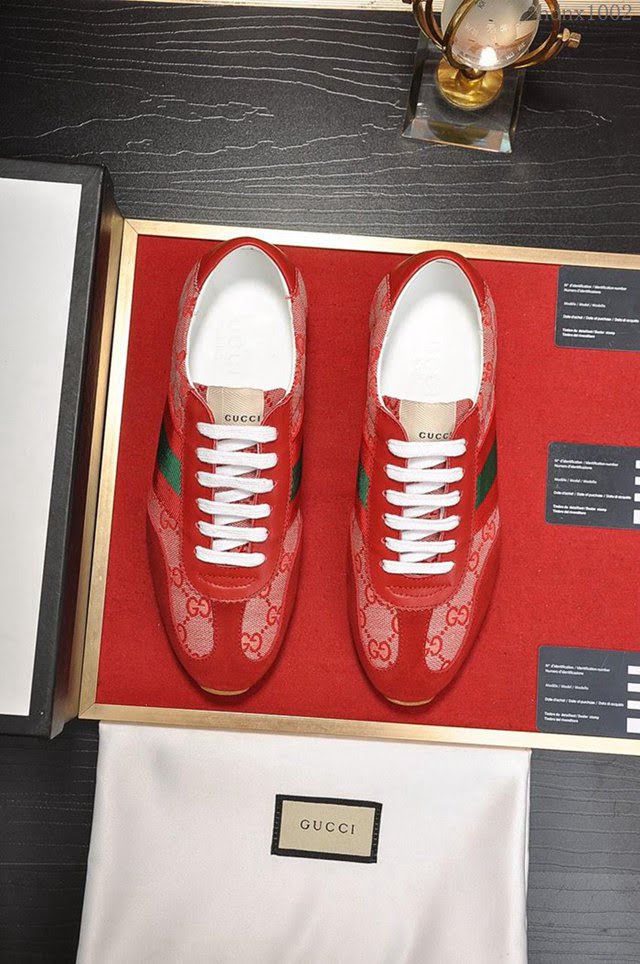 GUCCI男鞋 原單品質 歐式風格 2018新款 古馳進口牛皮男鞋 Gucci紅色休閒鞋  hdnx1002