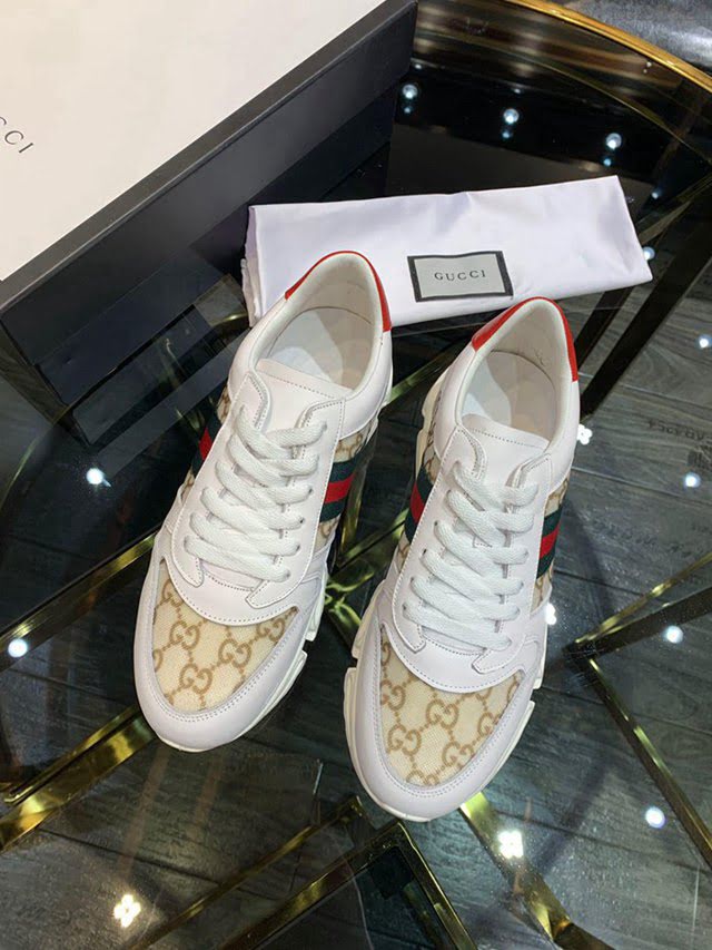GUCCI男鞋 古馳頂級代購2019早春專櫃同步 進口牛皮鞋面配雙G網布 Gucci休閒男鞋 Gucci運動男鞋 hdnx1124