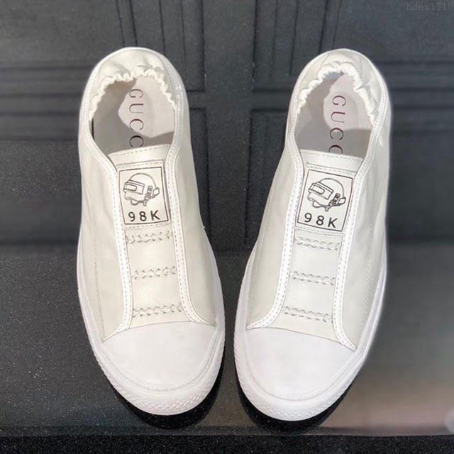 GUCCI男鞋 古馳牛皮休閒男鞋 套腳風格 Gucci白色男板鞋  hdnx1318