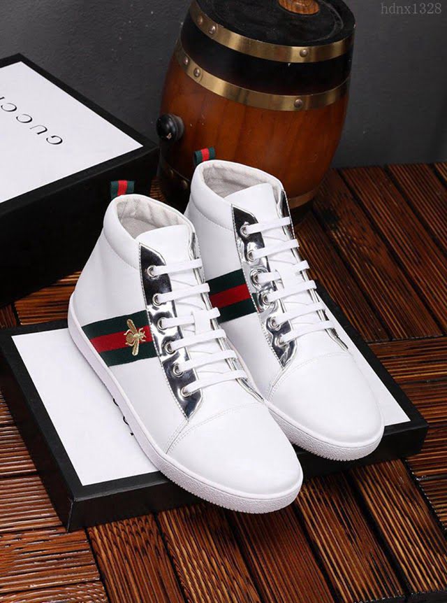 GUCCI男鞋 古馳高幫小白男鞋 Gucci最新時尚休閒男鞋 潮流百搭款 牛皮鞋  hdnx1328