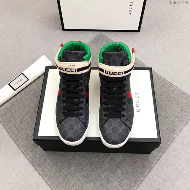 GUCCI男鞋 最高版本 古奇18Fw New Ace字母logo魔術貼高幫男鞋 古馳休閒男板鞋 Gucci系帶高幫鞋  hdnx1345