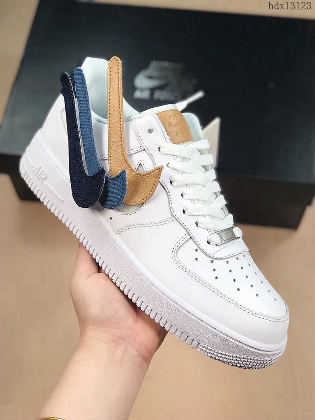 Nike男鞋 白深藍牛仔換鉤魔術貼 耐克空軍一號 經典百搭休閒運動板鞋 男女同款  hdx13123
