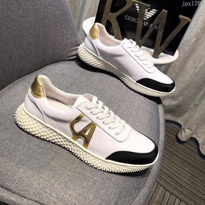 Armani男鞋 高端品質 品牌logo裝飾 荔枝紋牛皮 阿瑪尼低幫休閒男鞋  jpx1260