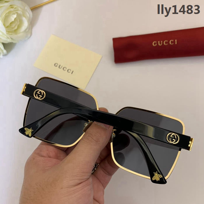 GUCCI古馳 新款 小蜜蜂系列 方形大氣墨鏡 男女款 時尚金屬板材太陽鏡  lly1483