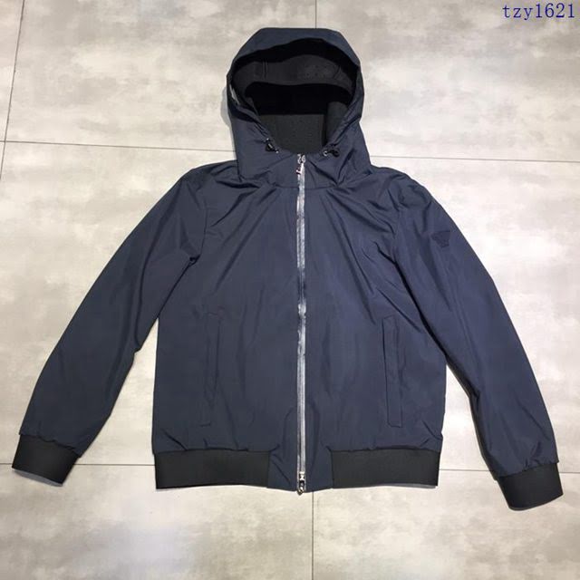 Armani男裝 19春夏新款夾克 阿瑪尼拉鏈連帽藍色外套  tzy1621