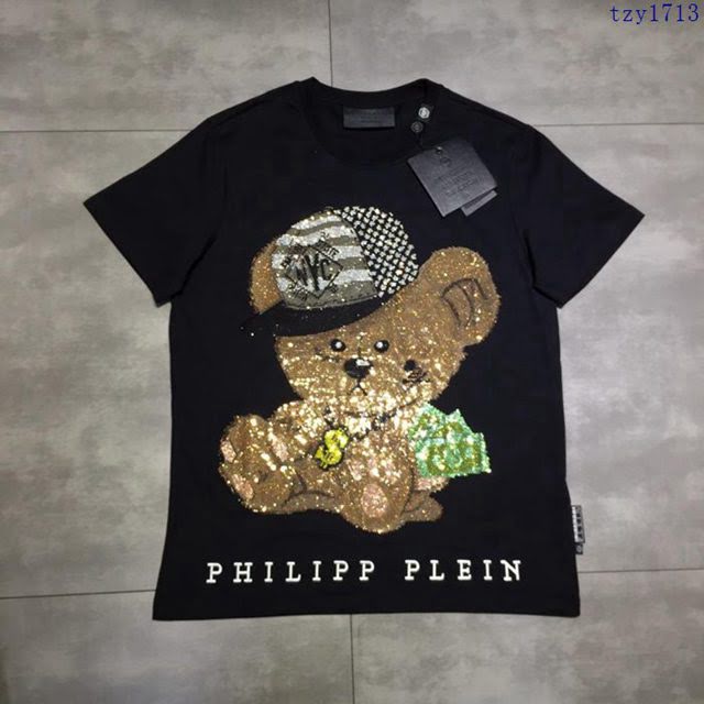 Philipp Plein短袖衣 19春夏新款 普萊因男士黑色小熊印花T恤  tzy1713