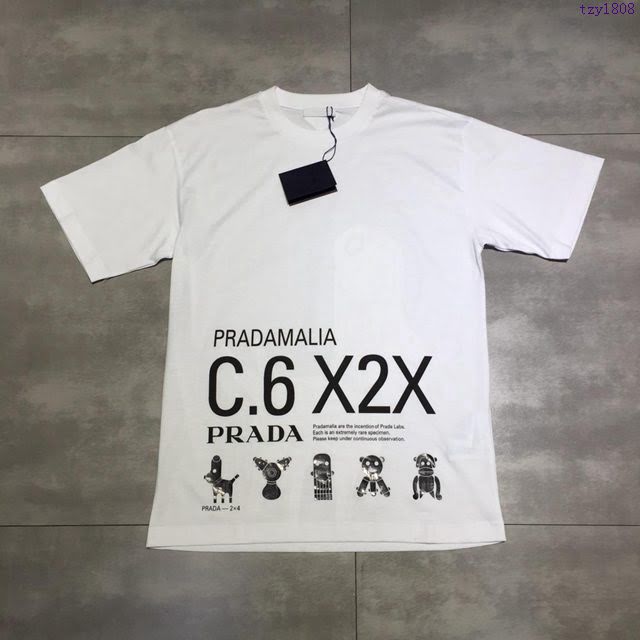 Prada白色T恤 19春夏新款 普拉達印花短袖衣  tzy1808