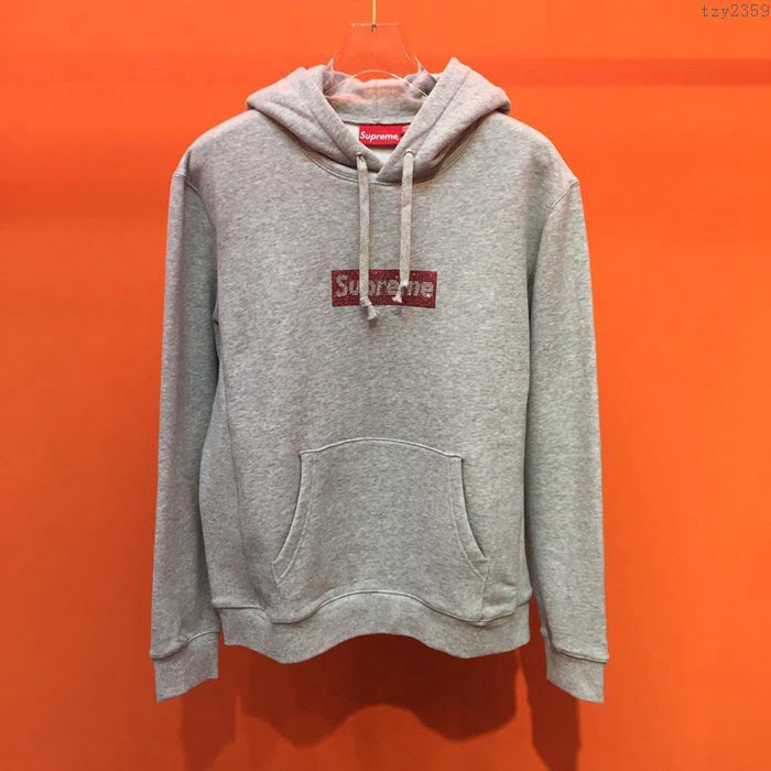 Supreme男裝 19-20FW施華洛世奇新款 最高品質 灰色 Supreme男士連帽套頭衛衣 男士秋季最新單品  tzy2359