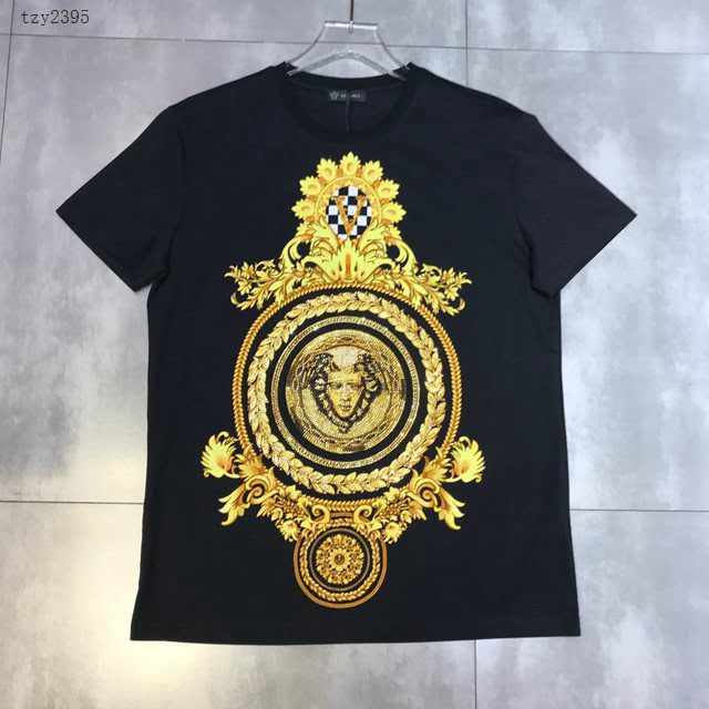 Versace男短袖 範思哲2020新款男裝 超閃重工燙鑽男T恤  tzy2395