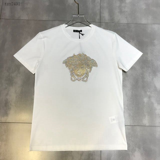 Versace男短袖 範思哲2020新款男裝 超閃重工燙鑽男T恤  tzy2491