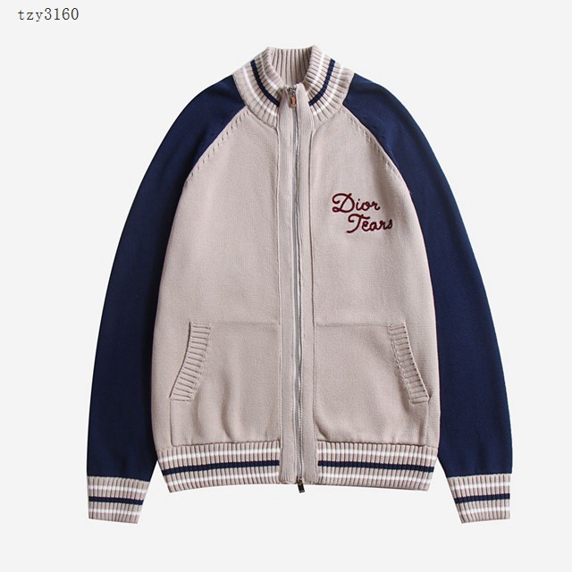 Dior專櫃迪奧2023FW新款拼色平紋針織刺繡高領拉鏈毛衣外套 男女同款 tzy3160