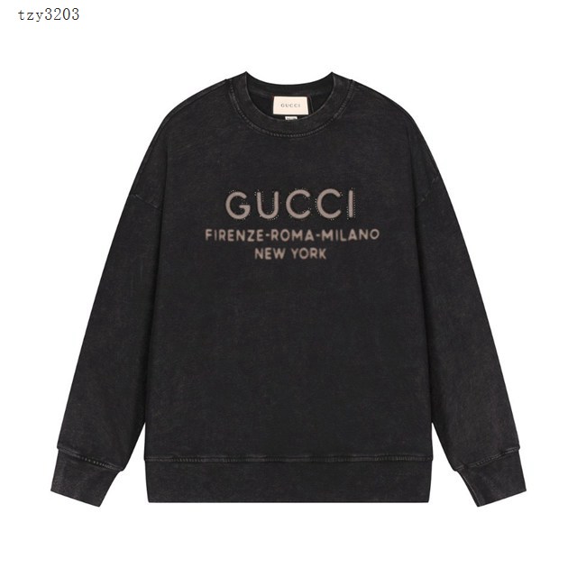 Gucci古奇專櫃古馳2023FW新款重工洗水紮染燙鑽圓領衛衣 男女同款 tzy3203