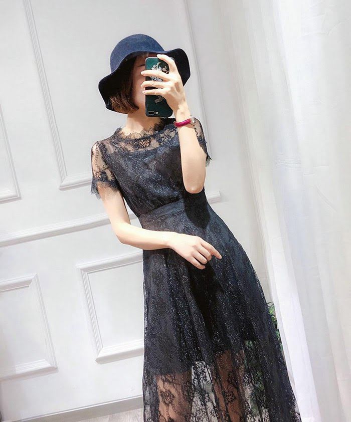 Chanel女裝 香奈兒 法國專櫃同步 2019新款 A238股線蕾絲 顯瘦 短袖 收腰氣質連衣裙  xly1444