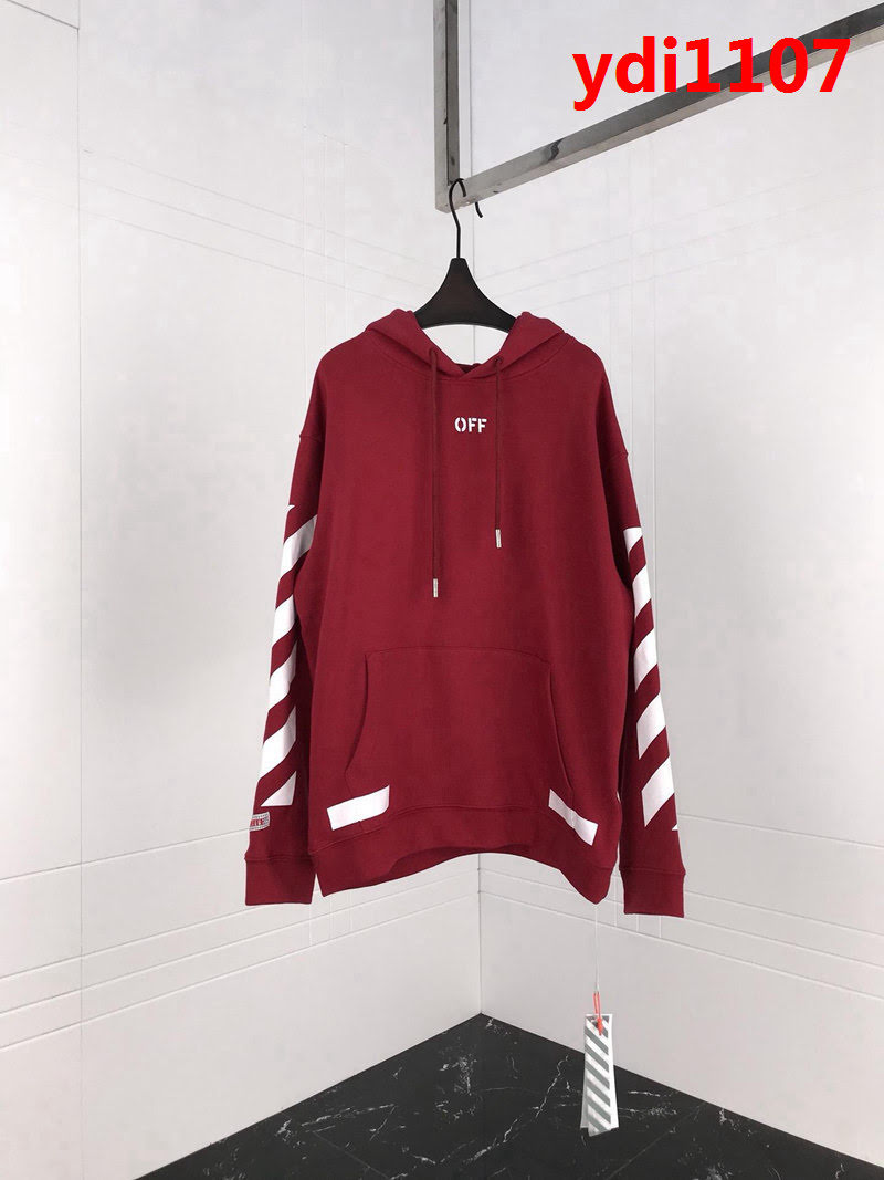 OFF white18ss 酒紅色箭頭 基礎連帽衛衣 情侶款 ydi1107