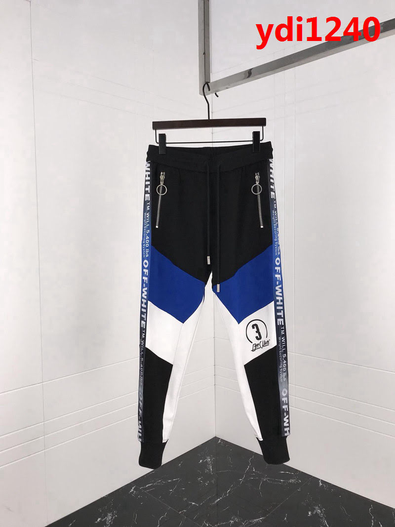 OFF-white 18SS秋冬織帶拼接 藍色漸變織帶 男款衛褲 ydi1240