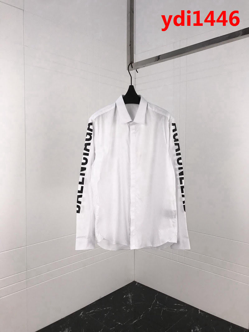 BALENCIAGA巴黎世家 18ss秋冬新款 胸前弧形字母印花logo 百搭襯衣 情侶款 ydi1446