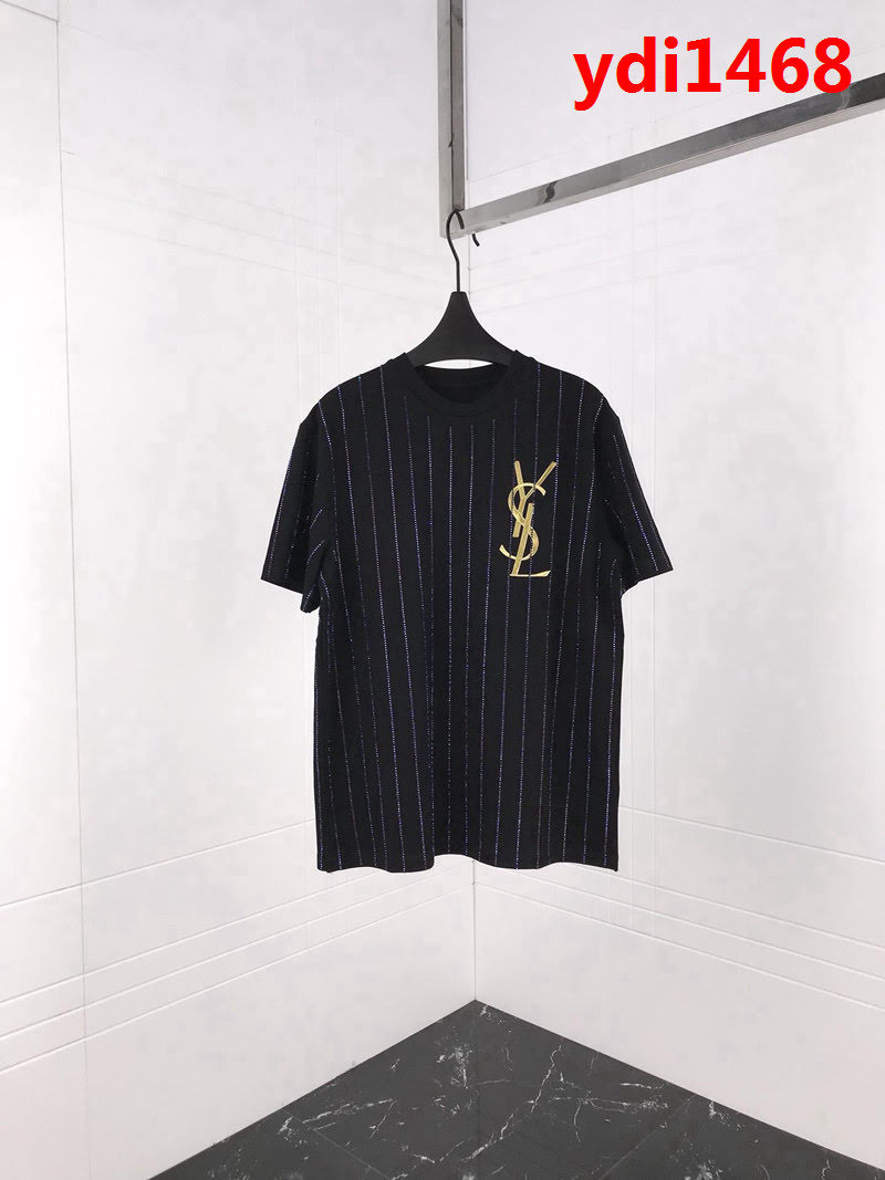 YSL聖羅蘭 19ss最新元素 條紋萬鑽 加厚純棉短袖 情侶款 ydi1468