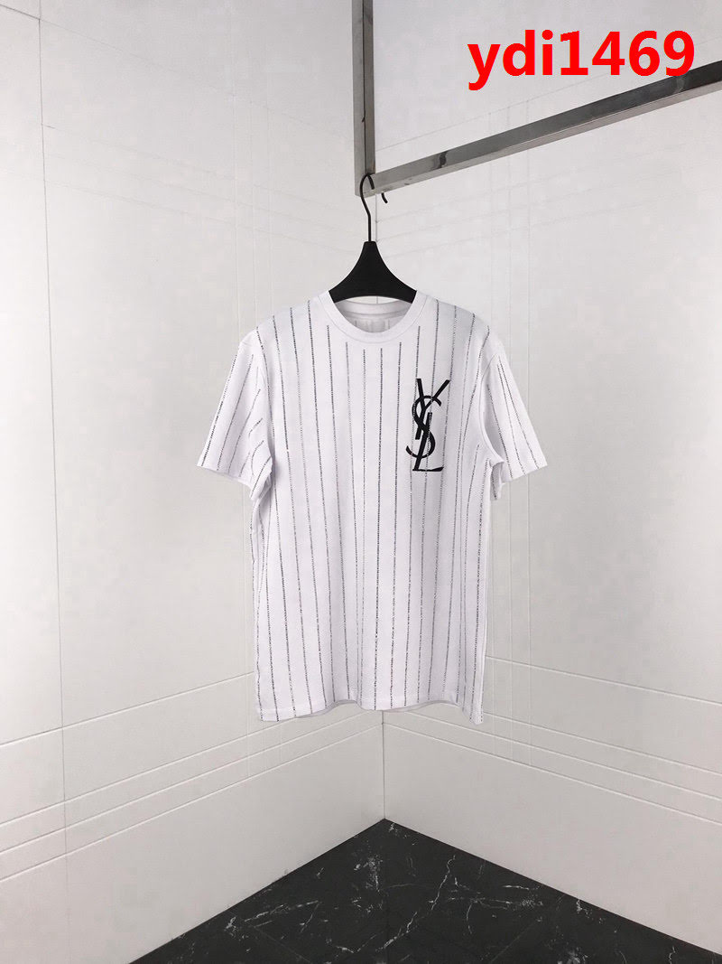 YSL聖羅蘭 19ss最新元素 條紋萬鑽 加厚純棉短袖 情侶款 ydi1469