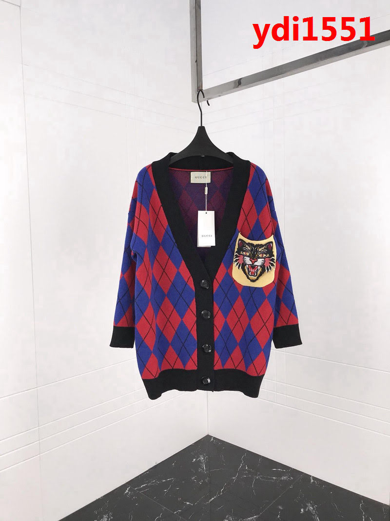 GUCCI古馳 18ss秋冬新款 菱形虎頭刺繡 雙層提花 男款開衫毛衣 ydi1551