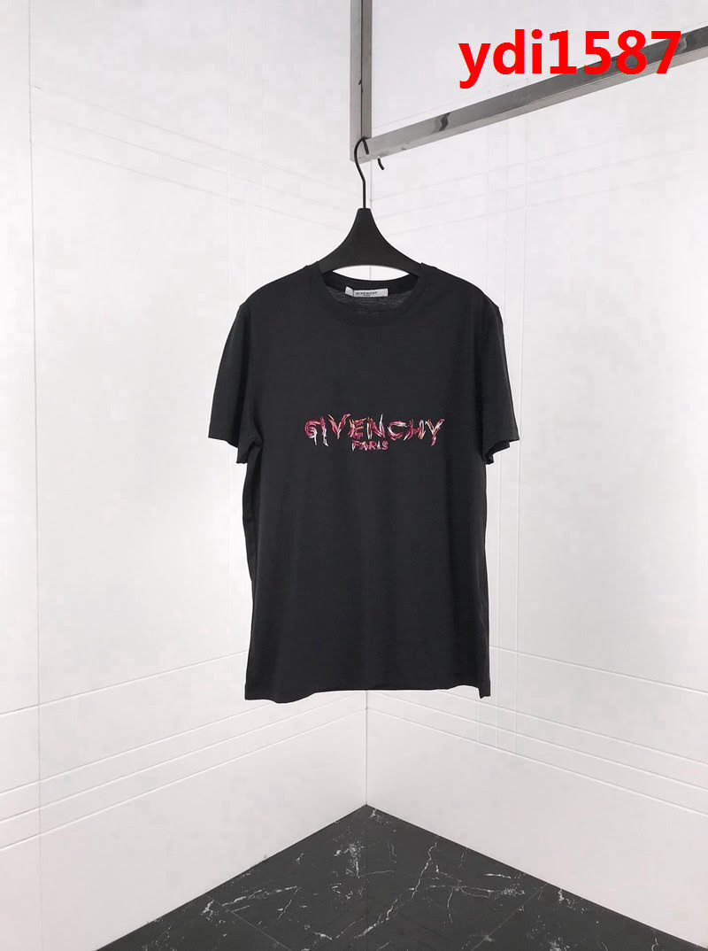 GVC紀梵希 19早春新款 紅色刺繡火焰字母 雙股絲光 男款短袖 ydi1587