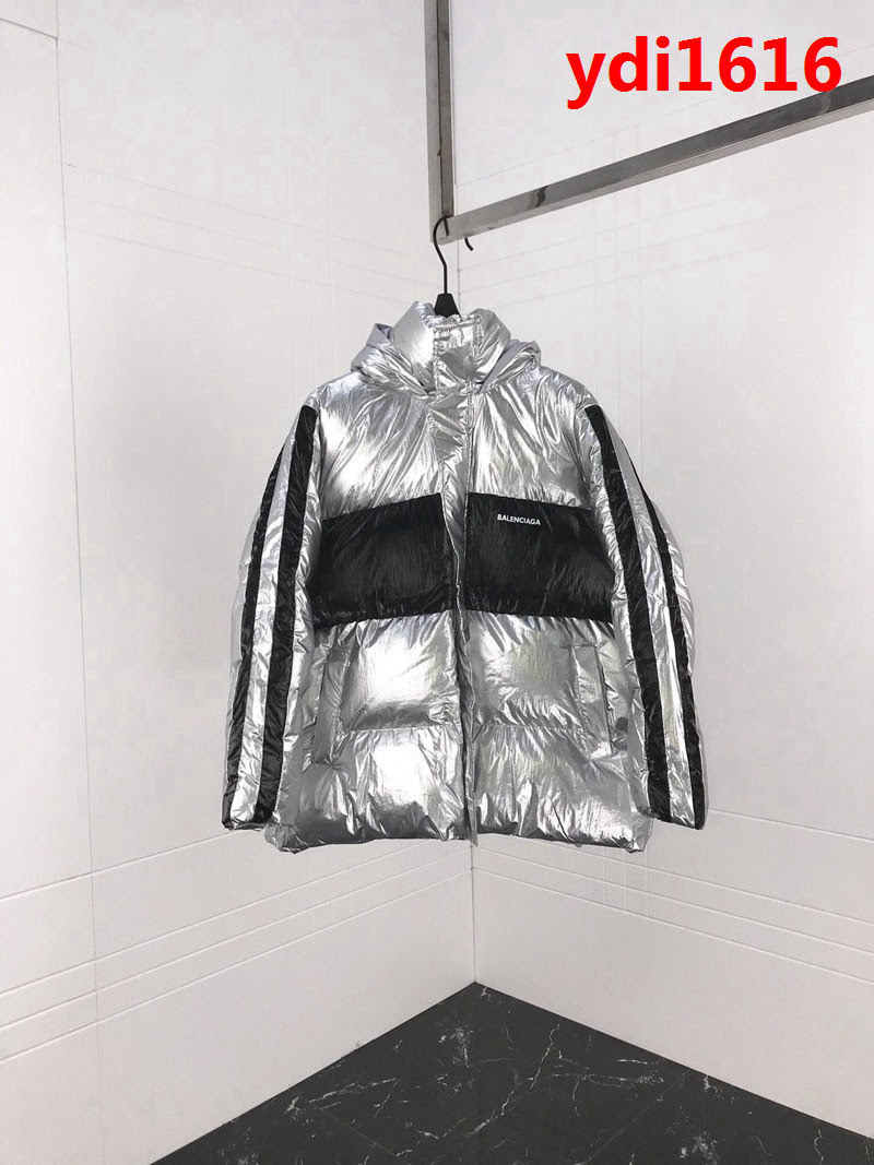 BALENCIAGA巴黎世家 18冬季新款 銀色亮面 撞色拼接字母印花 保暖舒適棉服 男女同款 ydi1616