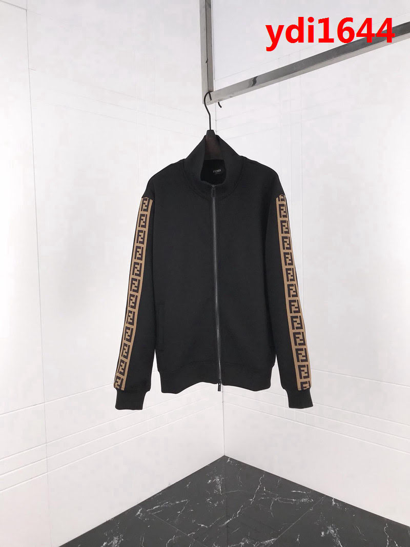 FENDI芬迪 18FW 最新款 黑色FF徽標織帶 經典復古 拉鏈夾克外套套裝 情侶款 ydi1644
