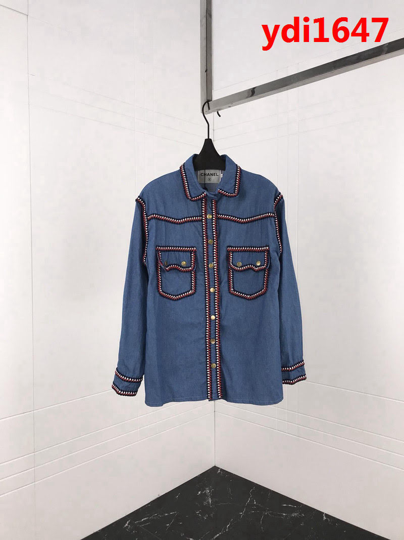 CHANEL香奈兒 18ss 中古系列 織帶拼接 男款牛仔襯衣 網紅明星同款 ydi1647
