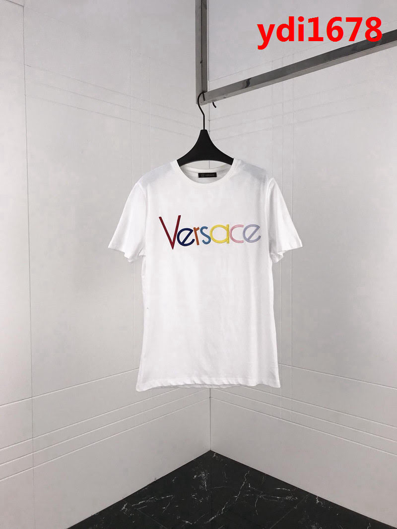 VERSACE範思哲 19ss早春新款 彩色Versace字母刺繡logo 精梳棉短袖 男女同款 ydi1678