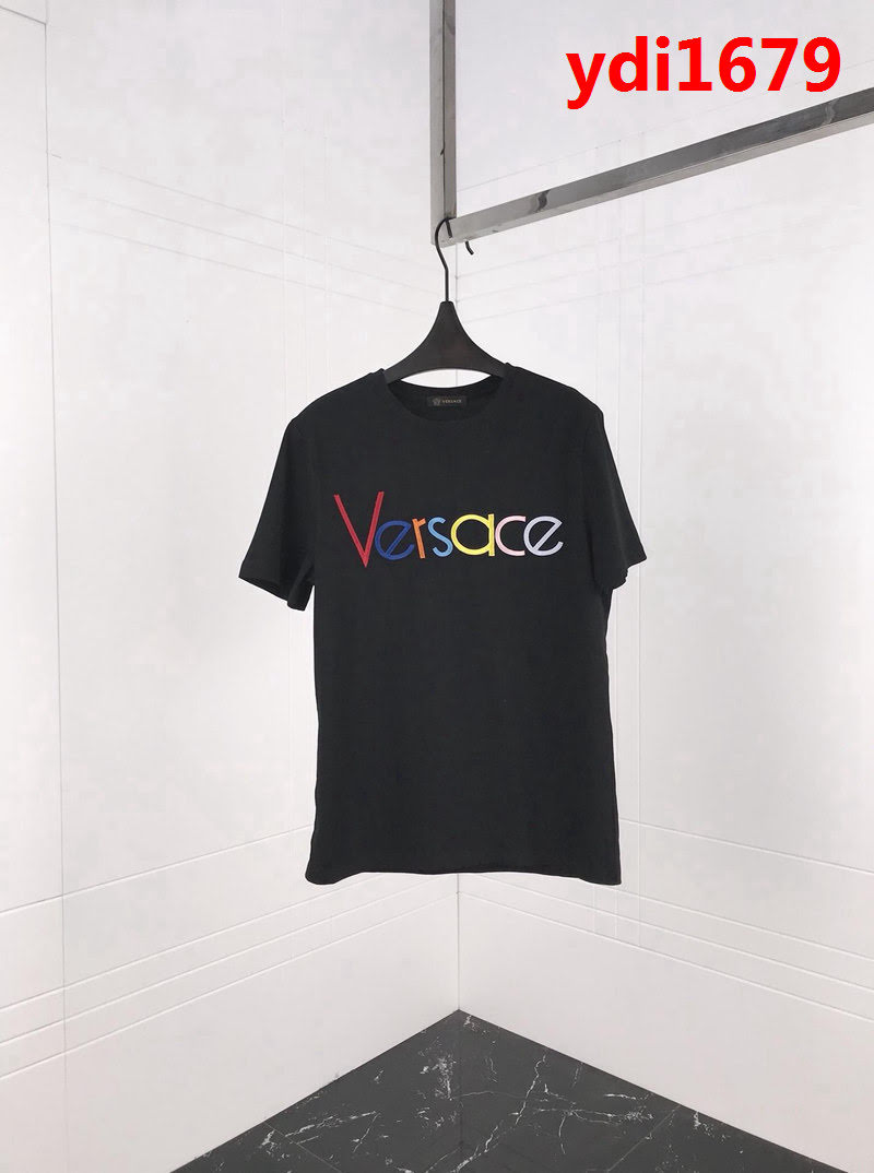 VERSACE範思哲 19ss早春新款 彩色Versace字母刺繡logo 精梳棉短袖 男女同款 ydi1679