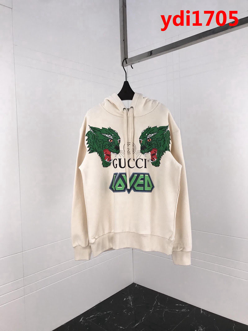 GUCCI古馳 18ss4秋冬新款 咆哮狼頭圖案 杏色 連帽衛衣 情侶款 ydi1705