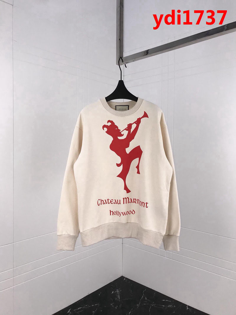GUCCI古馳 18ss新款 人物吹嗩呐 後背花朵印花圖案 抓絨衛衣 男女同款 ydi1737