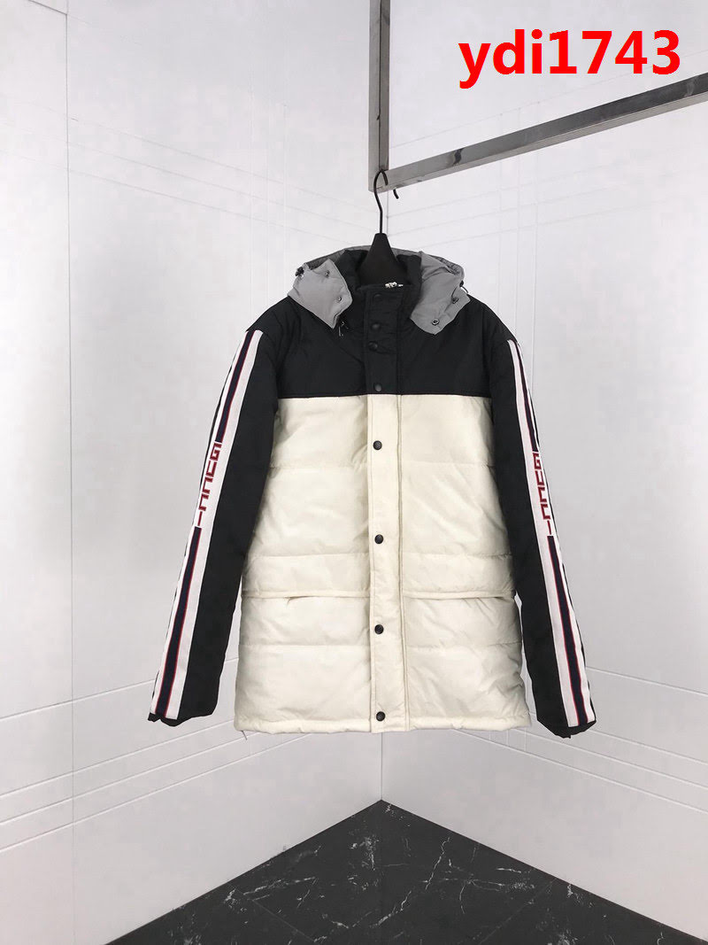 GUCCI古馳 18秋冬最新款 撞色拼接 手臂經典織帶logo 中長款 棉服外套 男女同款 ydi1743