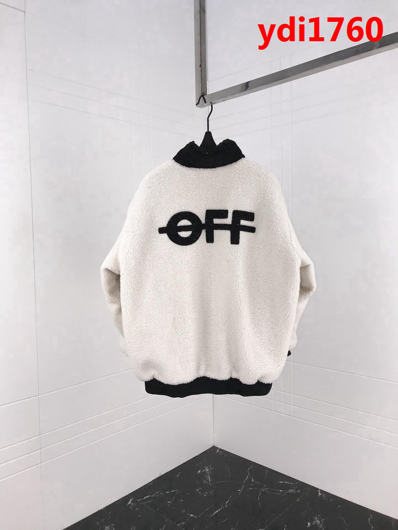OFF-white18秋冬新款 字母搖粒絨 黑白撞色 寬鬆版 男款加棉外套 ydi1760